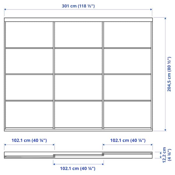 SKYTTA / SVARTISDAL - Sliding door combination, aluminium/white paper, 301x205 cm - best price from Maltashopper.com 59422734