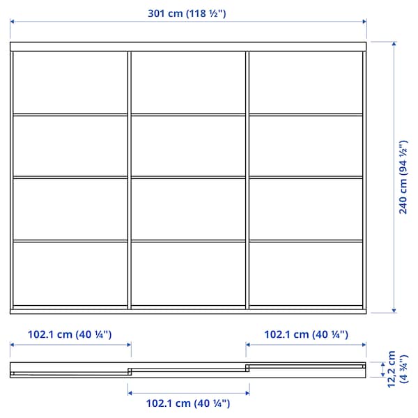 Ikea SKYTTA / SVARTISDAL - Sliding door combination, aluminium/white paper, 301x240 cm