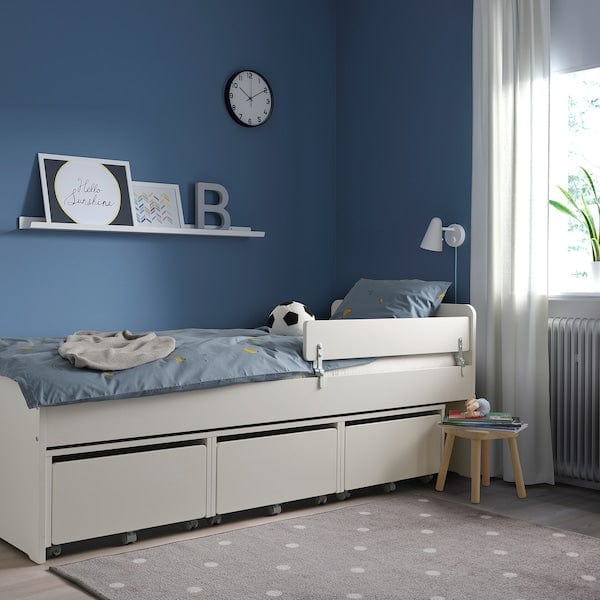 Ikea SLÄKT / NATTAPA - Bed frame w guard rail+slat bd base, white, 90x200 cm