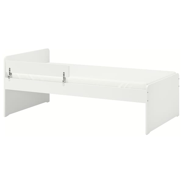SLÄKT / NATTAPA - Bed frame w guard rail+slat bd base, white, 90x200 cm