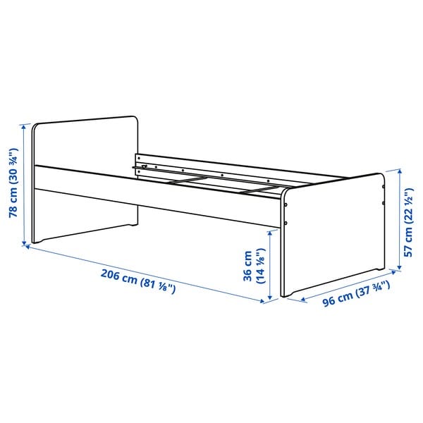 Ikea SLÄKT / NATTAPA - Bed frame w guard rail+slat bd base, white, 90x200 cm