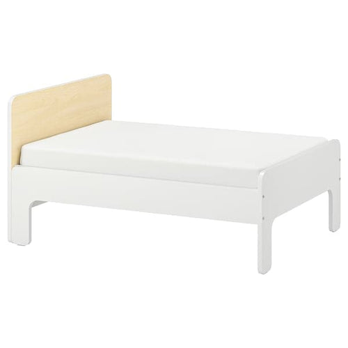 SLÄKT - Ext bed frame with slatted bed base, white/birch, 80x200 cm