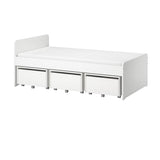 SLÄKT bed frame with 3 storage boxes, white, 90x200 cm