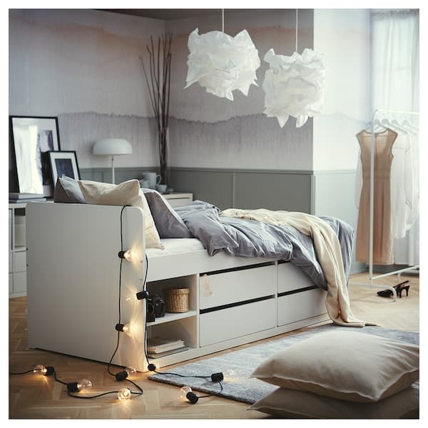 Ikea SLÄKT - Bed frame w storage+slatted bedbase, white, 90x200 cm