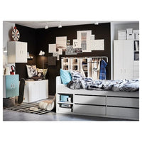 SLÄKT - Bed frame w storage+slatted bedbase, white, 90x200 cm - best price from Maltashopper.com 29291956