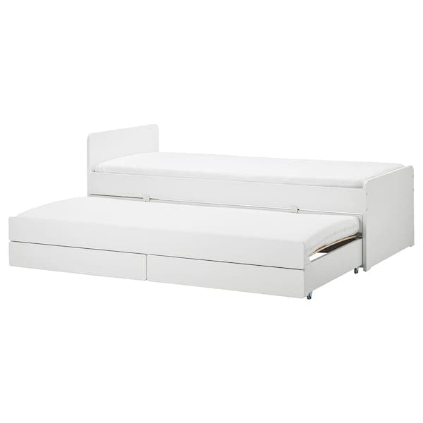 SLÄKT - Bed frame with underbed and storage, white