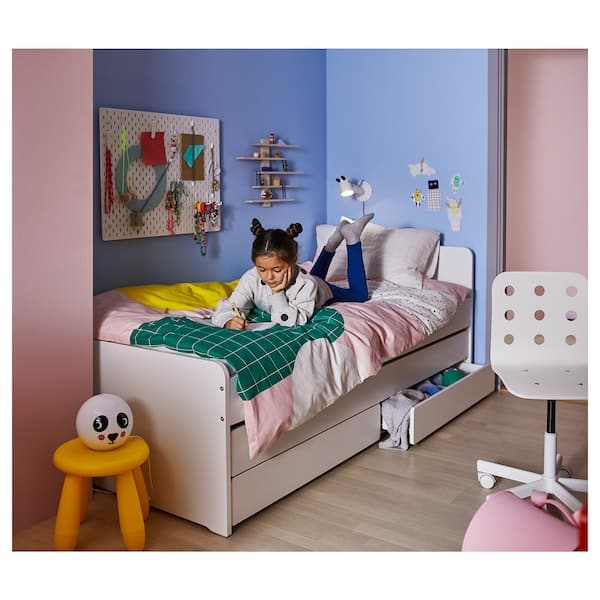 Ikea SLÄKT - Bed frame with underbed and storage, white, 90x200 cm