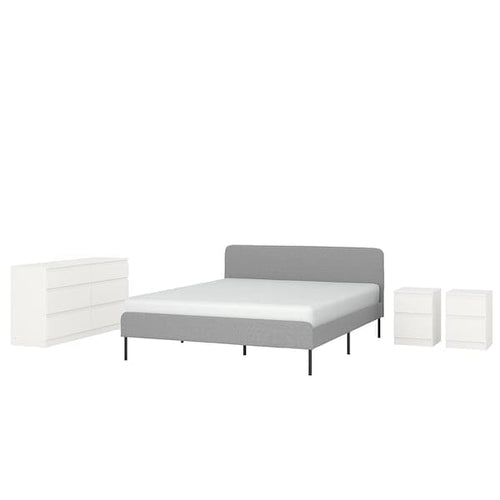 SLATTUM / KULLEN - Bedroom furniture, set of 4, Knisa light grey/white , 140x200 cm