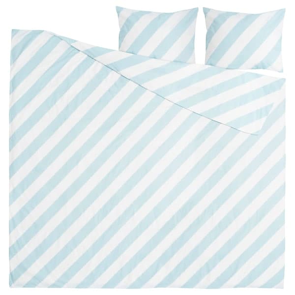 SLÖJSILJA - Duvet cover and 2 pillowcases, light blue/white/ striped, , 240x220/50x80 cm - best price from Maltashopper.com 80561389