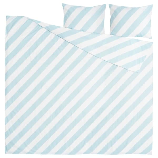 Ikea SLÖJSILJA - Duvet cover and 2 pillowcases, light blue/white/ striped, , 240x220/50x80 cm