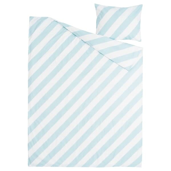 SLÖJSILJA - Duvet cover and pillowcase, light blue/white/stripe, 150x200/50x80 cm - best price from Maltashopper.com 70561399