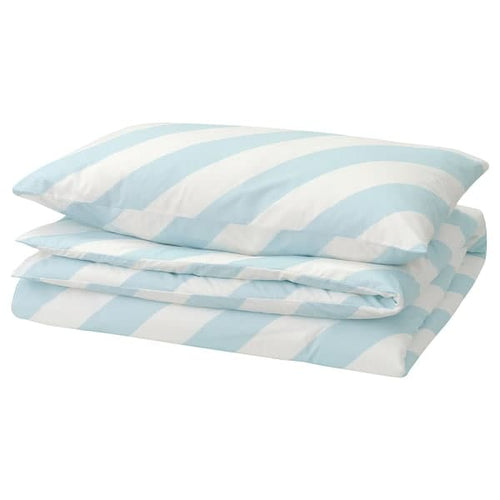 SLÖJSILJA - Duvet cover and pillowcase, light blue/white/stripe, 150x200/50x80 cm