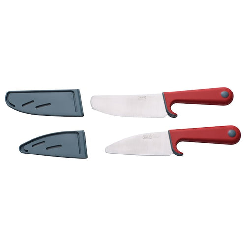 SMÅBIT - 2-piece knife set, light turquoise/bright red