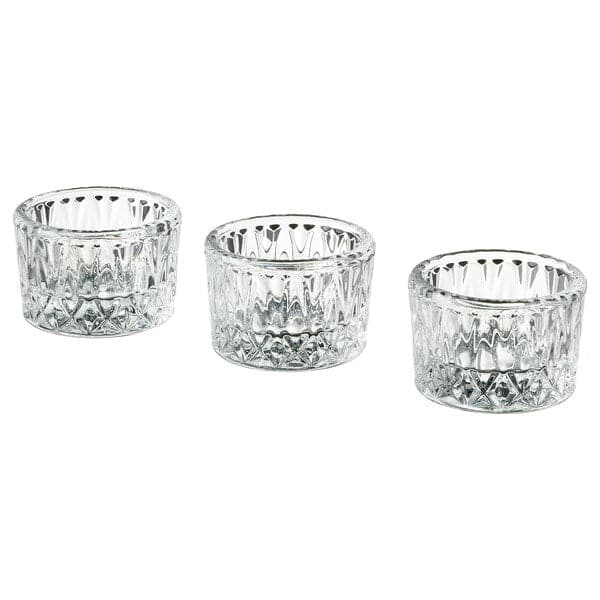 SMÄLLSPIREA - Tealight holder, clear glass/patterned, 4 cm