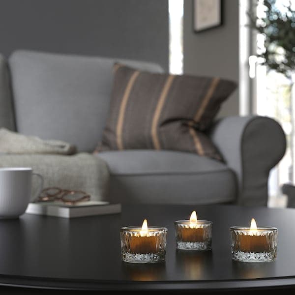 Ikea SMÄLLSPIREA - Tealight holder, clear glass/patterned, 4 cm