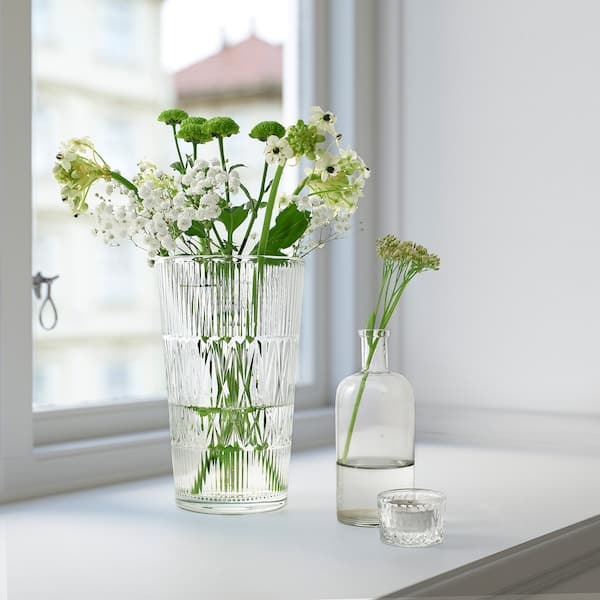 Ikea SMÄLLSPIREA - Vase, clear glass/patterned, 22 cm