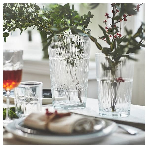 Ikea SMÄLLSPIREA - Vase, clear glass/patterned, 22 cm