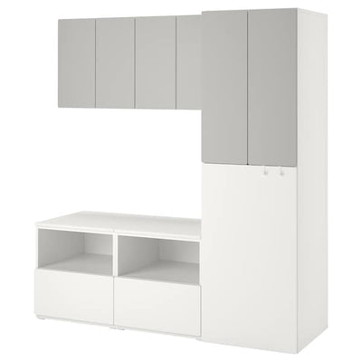 SMÅSTAD - Storage combination, white grey/with pull-out, 180x57x196 cm - best price from Maltashopper.com 29431966
