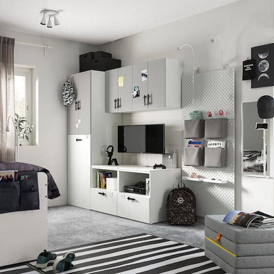 SMÅSTAD - Storage combination, white grey/with pull-out, 180x57x196 cm - best price from Maltashopper.com 29431966