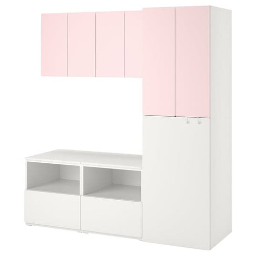SMÅSTAD - Storage combination, white pale pink/with pull-out, 180x57x196 cm