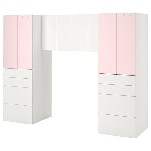 SMÅSTAD - Storage combination, white/pale pink, 240x57x181 cm