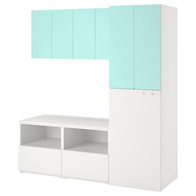 SMÅSTAD - Storage combination, white pale turquoise/with pull-out, 180x57x196 cm - best price from Maltashopper.com 89431949
