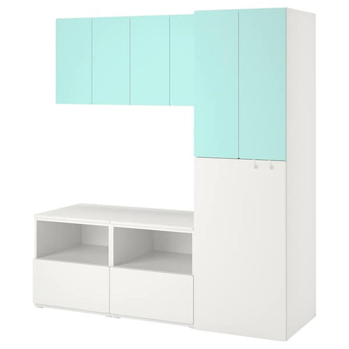 SMÅSTAD - Storage combination, white pale turquoise/with pull-out, 180x57x196 cm