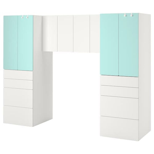 SMÅSTAD - Storage combination, white/pale turquoise, 240x57x181 cm