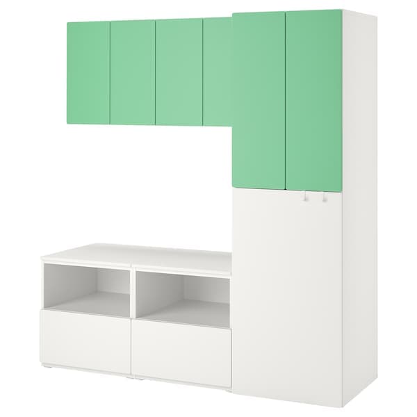 SMÅSTAD - Storage combination, white green/with pull-out, 180x57x196 cm - best price from Maltashopper.com 09431991