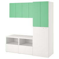 SMÅSTAD - Storage combination, white green/with pull-out, 180x57x196 cm - best price from Maltashopper.com 09431991