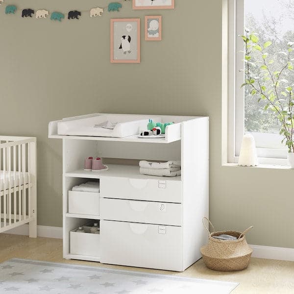 SMÅSTAD - Changing table, white white/with 3 drawers, 90x79x100 cm - best price from Maltashopper.com 19392159
