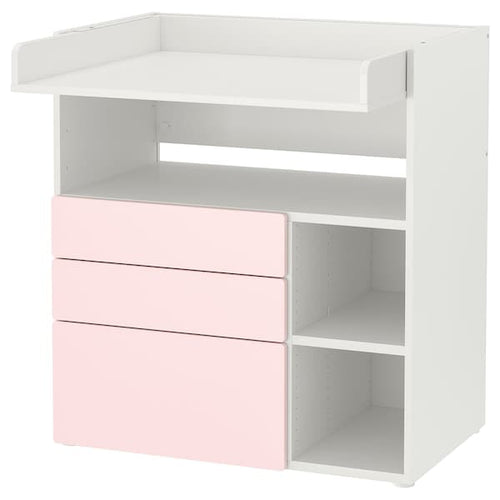 SMÅSTAD - Changing table, white pale pink/with 3 drawers, 90x79x100 cm