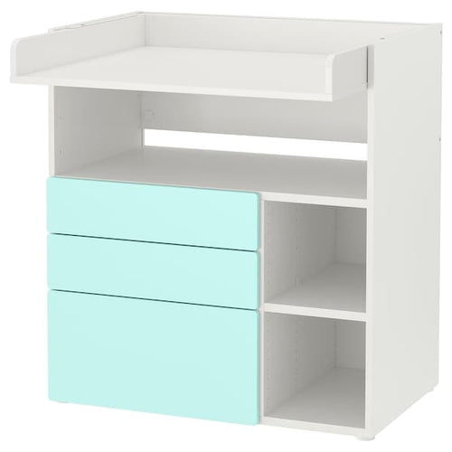 SMÅSTAD - Changing table, white pale turquoise/with 3 drawers, 90x79x100 cm
