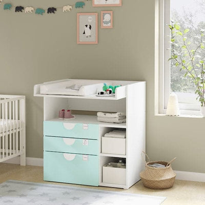 SMÅSTAD - Changing table, white pale turquoise/with 3 drawers, 90x79x100 cm - best price from Maltashopper.com 89392165