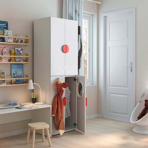 SMÅSTAD - Wardrobe, white grey/with 2 clothes rails, 60x42x181 cm - best price from Maltashopper.com 39390885