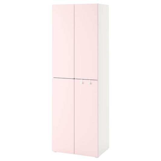 SMÅSTAD - Wardrobe, white pale pink/with 2 clothes rails, 60x42x181 cm - best price from Maltashopper.com 69390879