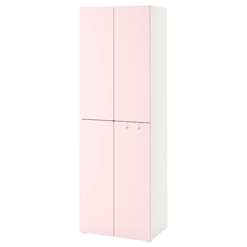 SMÅSTAD - Wardrobe, white pale pink/with 2 clothes rails, 60x42x181 cm