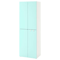 SMÅSTAD - Wardrobe, white pale turquoise/with 2 clothes rails, 60x42x181 cm - best price from Maltashopper.com 09390877