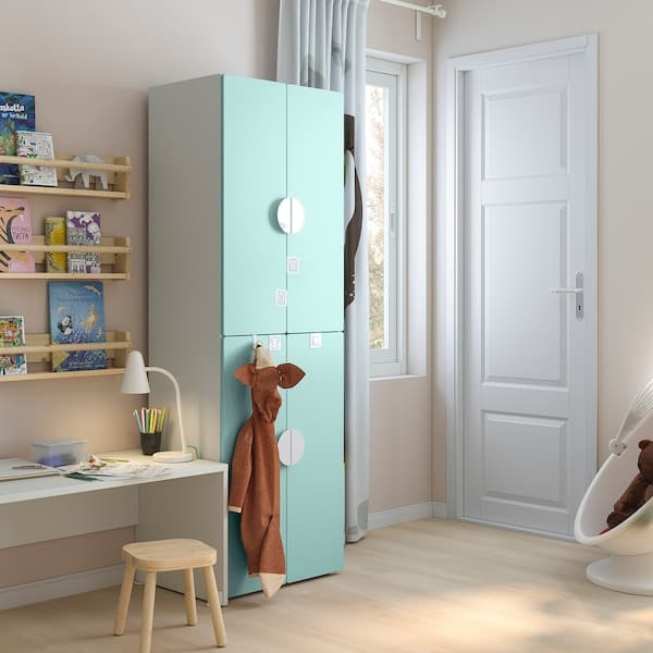 SMÅSTAD - Wardrobe, white pale turquoise/with 2 clothes rails, 60x42x181 cm - best price from Maltashopper.com 09390877