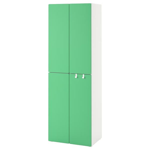 SMÅSTAD - Wardrobe, white green/with 2 clothes rails, 60x42x181 cm