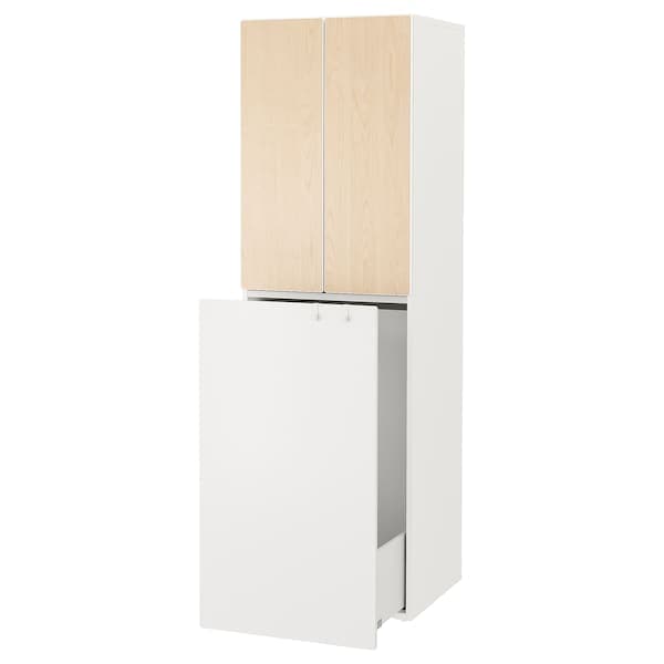 SMÅSTAD - Wardrobe with pull-out unit, white birch/with clothing rod