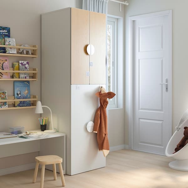 SMÅSTAD - Wardrobe with pull-out unit, white birch/with clothing rod, 60x57x196 cm - best price from Maltashopper.com 49431098