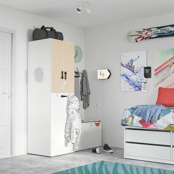 SMÅSTAD - Wardrobe with pull-out unit, white birch/with clothing rod