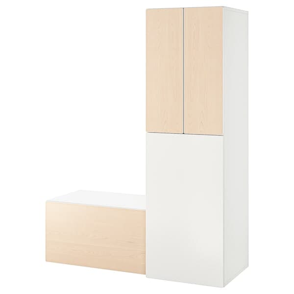 SMÅSTAD - Wardrobe with pull-out unit, white birch/with storage bench, 150x57x196 cm - best price from Maltashopper.com 79483849