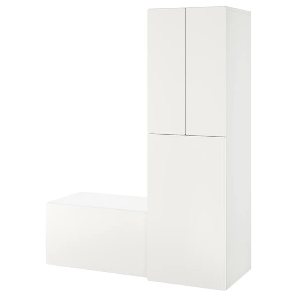 SMÅSTAD - Wardrobe with pull-out unit, white white/with storage bench, 150x57x196 cm - best price from Maltashopper.com 79483707