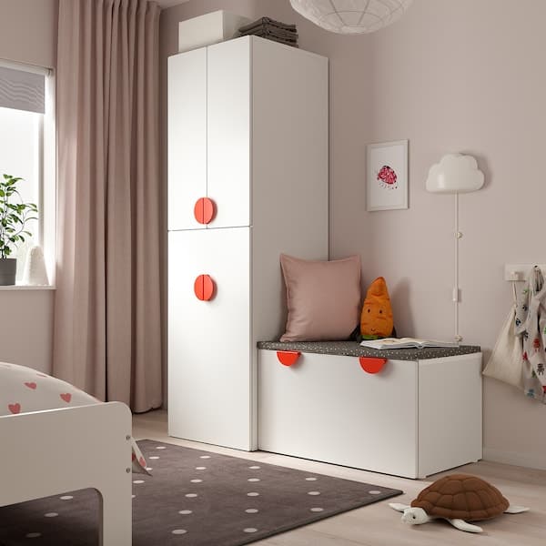 Ikea SMÅSTAD - Wardrobe with pull-out unit, white white/with storage bench, 150x57x196 cm