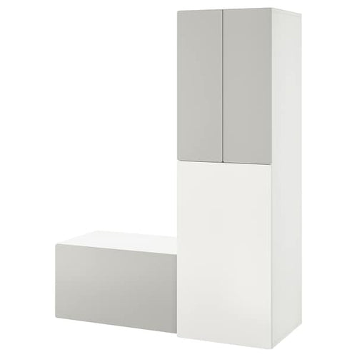 SMÅSTAD - Wardrobe with pull-out unit, white grey/with storage bench, 150x57x196 cm