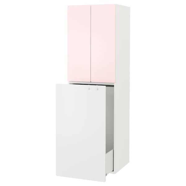 SMÅSTAD - Wardrobe with pull-out unit, white pale pink/with clothing rod, 60x57x196 cm - best price from Maltashopper.com 79429094