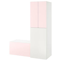 SMÅSTAD - Wardrobe with pull-out unit, white pale pink/with storage bench, 150x57x196 cm - best price from Maltashopper.com 19483809