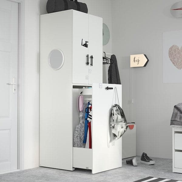 SMÅSTAD - Wardrobe with pull-out unit, white/cork with clothing rod, 60x57x196 cm - best price from Maltashopper.com 89428744